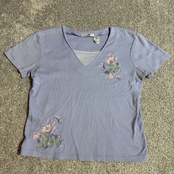 Top Femme West Palm Petite - Col V, Manches Courtes, Imprimé Floral Rose - Occasion Très Bon état